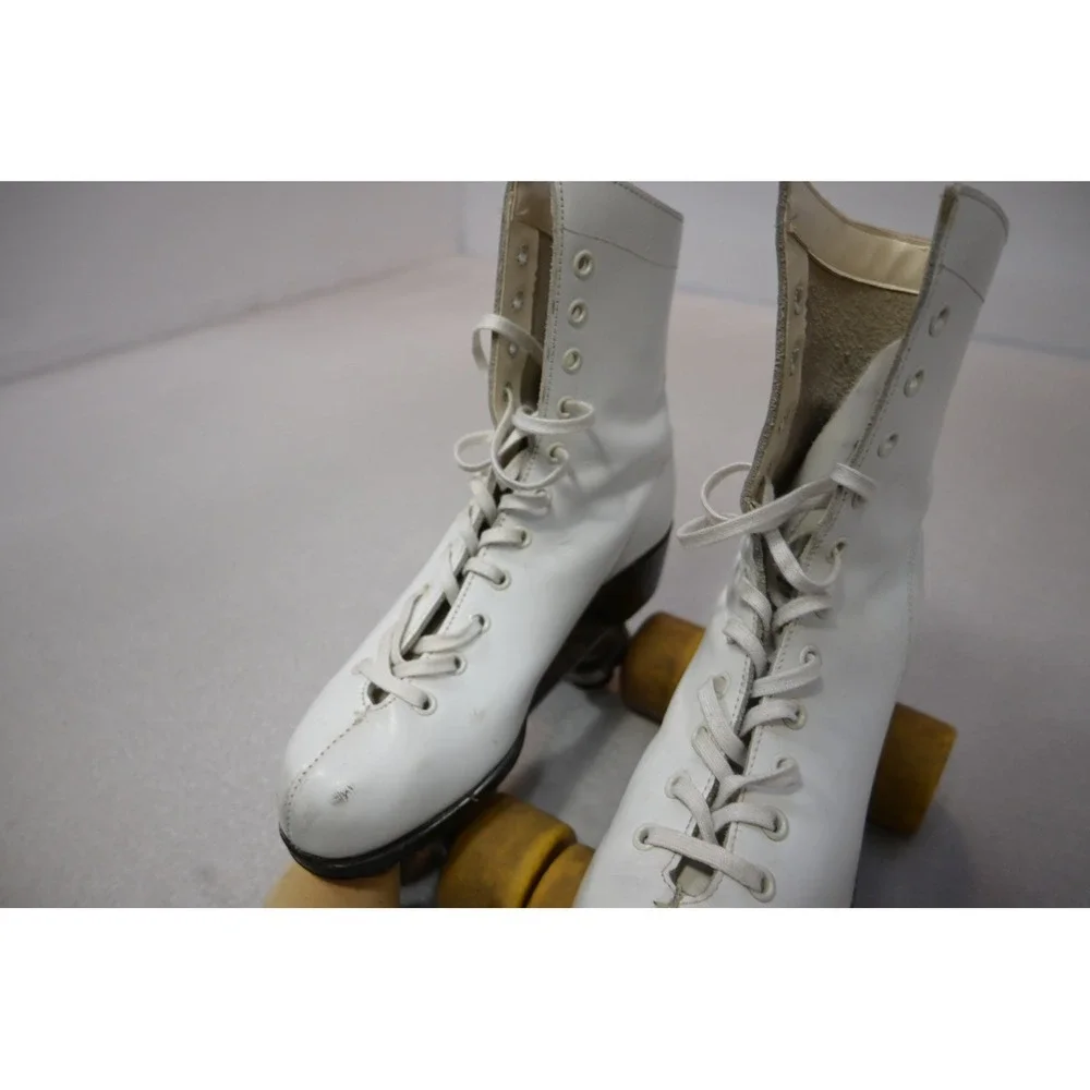 Chicago Roller Skates Unisex‎ Size 5 White Vintage Quad Leather Lace Up Good